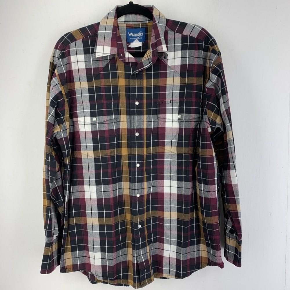 Vintage Wrangler Mens Medium Pearl Snap Plaid Shirt Western Cowboy‎ Rodeo Grunge